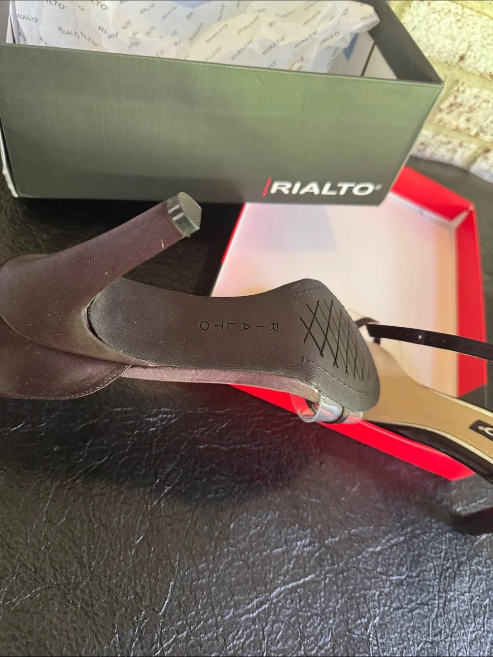 Rialto Black Open-Toe Slingback Mid Heels